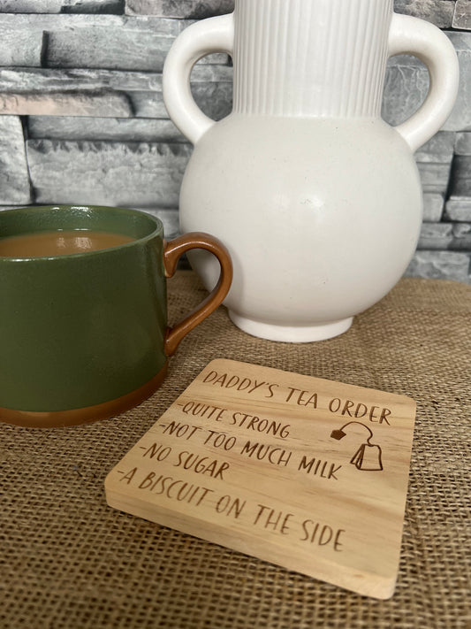 Engraved personalised tea/coffee order coaster
