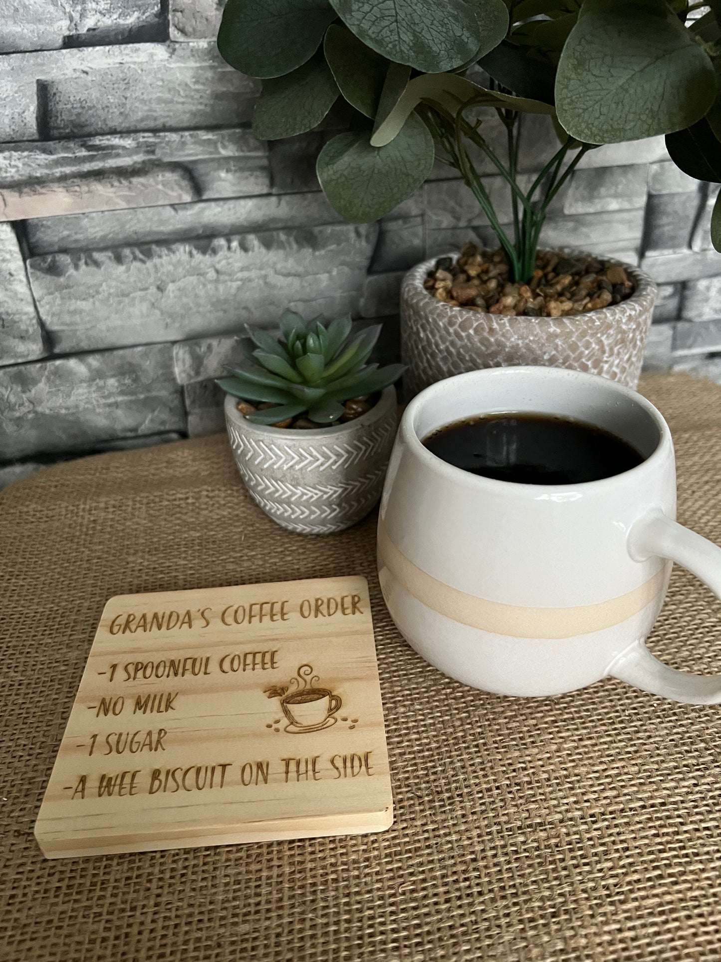 Engraved personalised tea/coffee order coaster